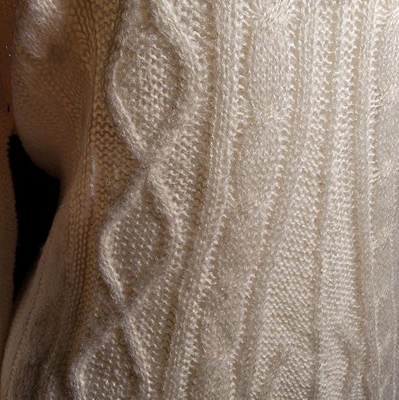 PrAna Shelby Cable Knit Sweater with Tassel Fringe in Winter White or Cream, XL - Picture 6 of 10